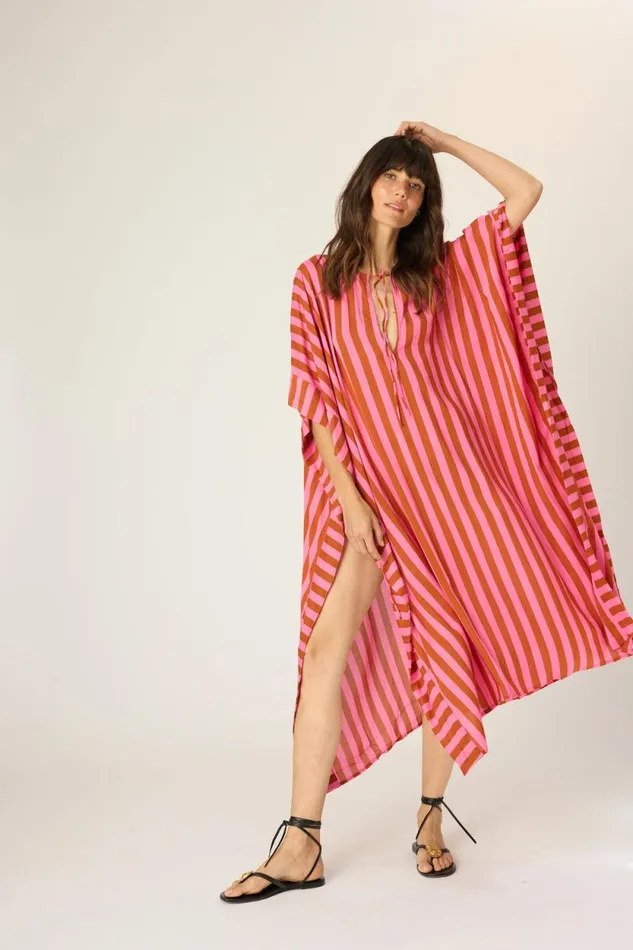 Women Natalie Martin Dresses Paulina Caftan Thick Stripe Pink