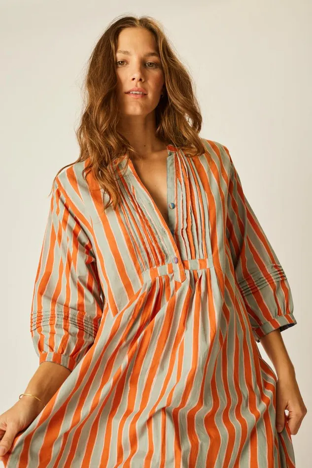 Women Natalie Martin Dresses Sammie Short Dress Batik Stripe Sage