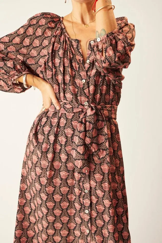 Women Natalie Martin Short Sash Belt Tulip Print Venetian Red