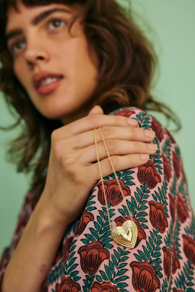 Women Natalie Martin Single Grooved Heart Necklace 14k Yellow Gold Vermeil