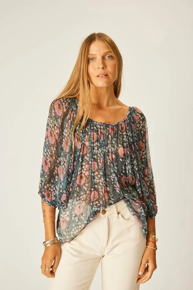 Women Natalie Martin Tops Ella Top Vintage Flowers Indigo
