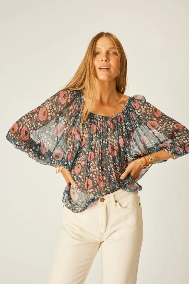Women Natalie Martin Tops Ella Top Vintage Flowers Indigo