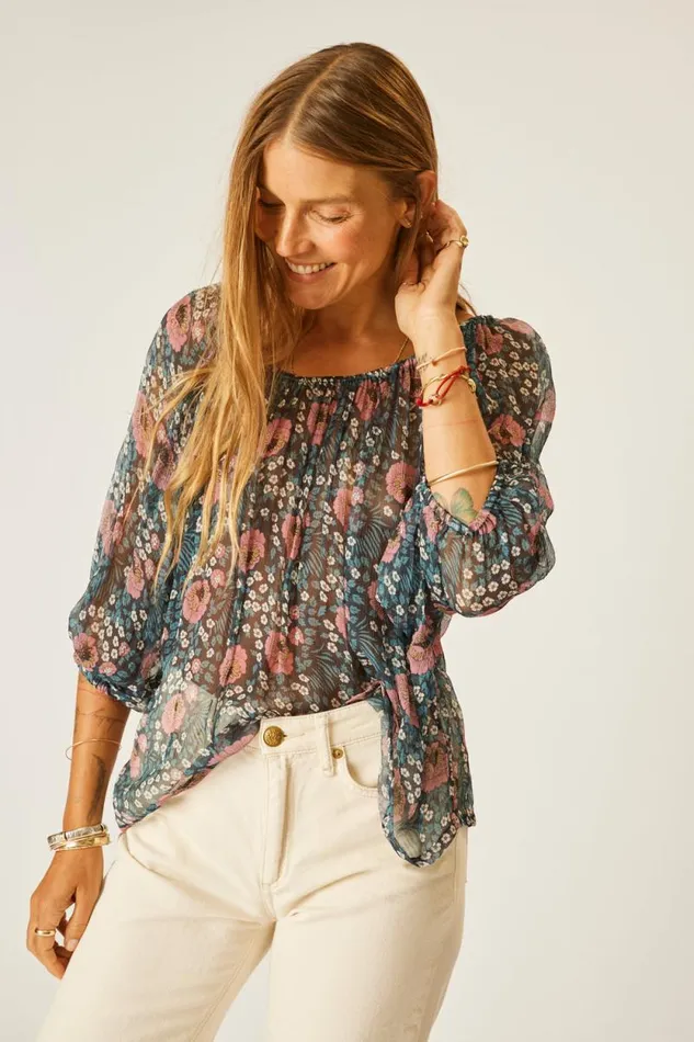 Women Natalie Martin Tops Ella Top Vintage Flowers Indigo
