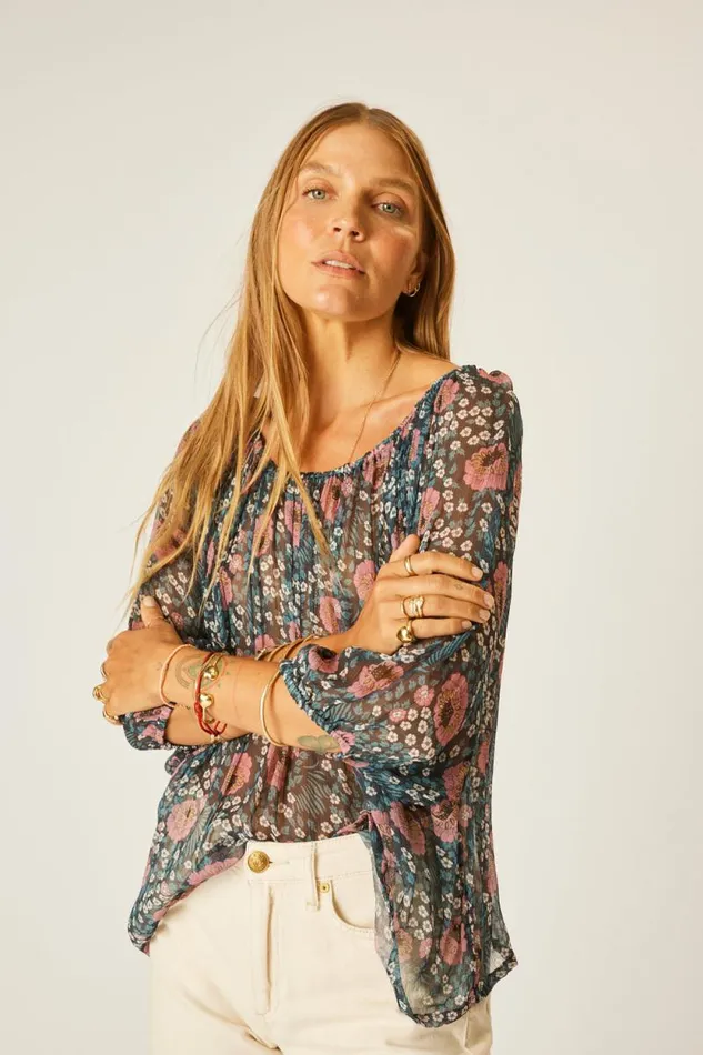 Women Natalie Martin Tops Ella Top Vintage Flowers Indigo