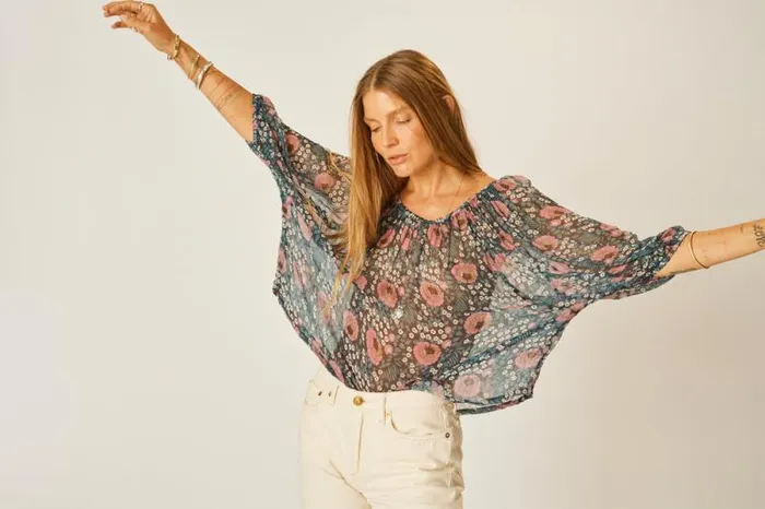 Women Natalie Martin Tops Ella Top Vintage Flowers Indigo