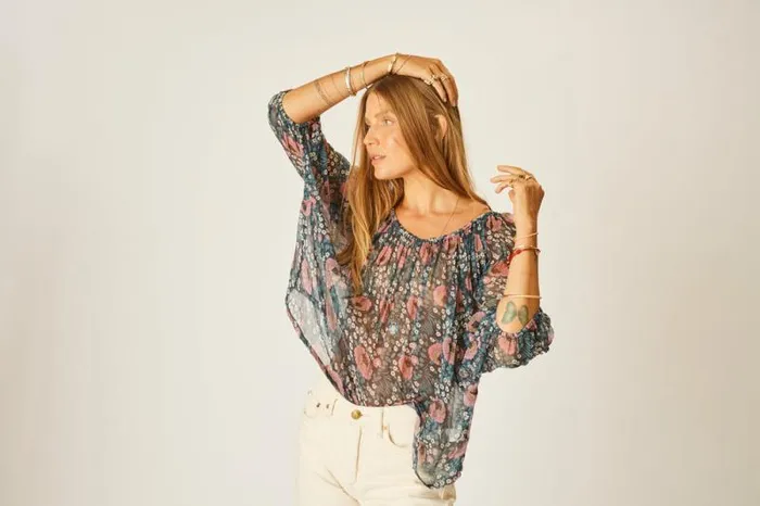 Women Natalie Martin Tops Ella Top Vintage Flowers Indigo