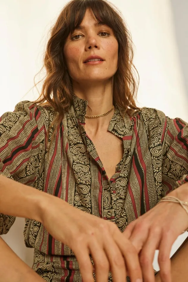 Women Natalie Martin Tops Iris Top Paisley Stripe Black