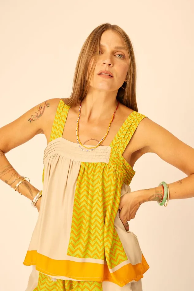 Women Natalie Martin Tops Jasmine Top Block Zigzag Tangerine