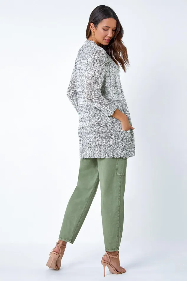 Women Natural Textured Shimmer Longline Cardigan Roman Knitwear