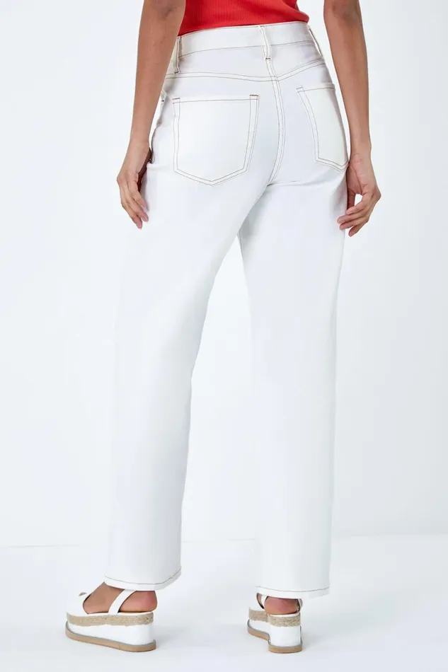 Women Natural Wide Leg Denim Jeans Roman Trousers
