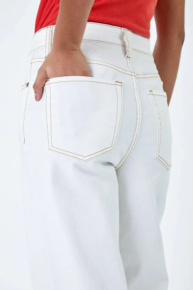 Women Natural Wide Leg Denim Jeans Roman Trousers