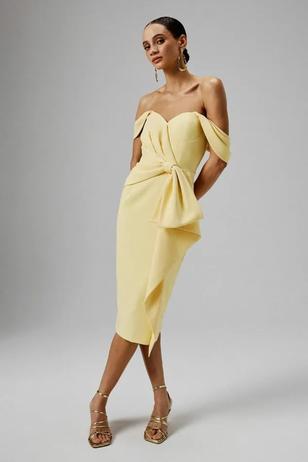 Women Off The Shoulder and Bardot Lavish Alice LORI Off Shoulder Bow Detail Midi Dress In Yellow Yellow Women Off The Shoulder and Bardot Lavish Alice LORI Off Shoulder Bow Detail Midi Dress In Yellow Yellow