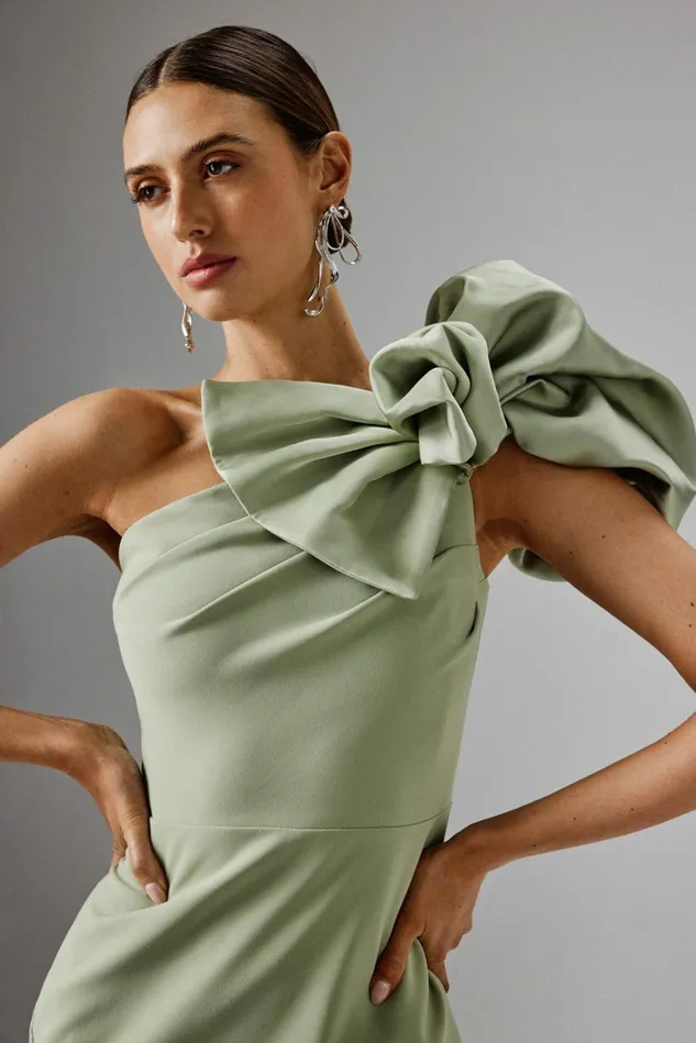 Women Off The Shoulder and Bardot Lavish Alice TAYTE One Shoulder Detail Midi Dress In Sage Green Sage Green Women Off The Shoulder and Bardot Lavish Alice TAYTE One Shoulder Detail Midi Dress In Sage Green Sage Green