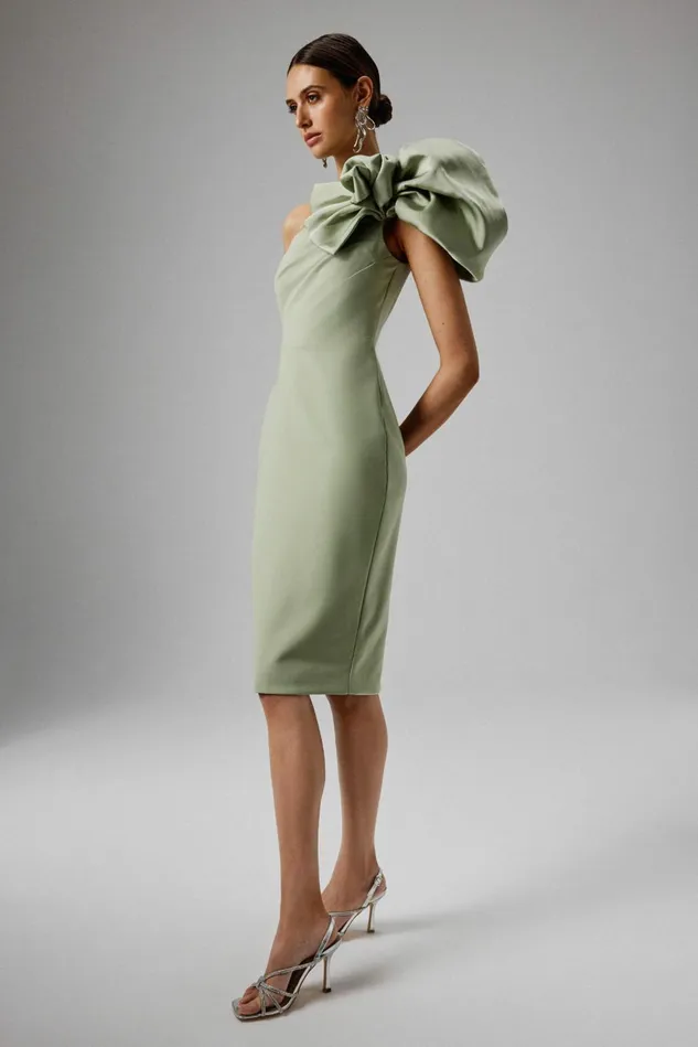 Women Off The Shoulder and Bardot Lavish Alice TAYTE One Shoulder Detail Midi Dress In Sage Green Sage Green