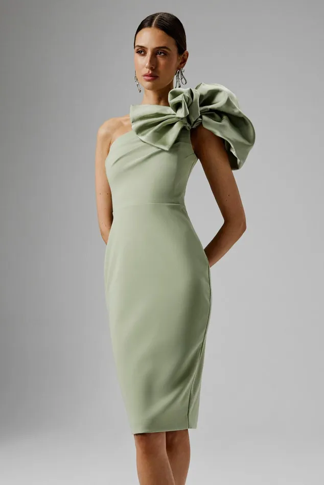 Women Off The Shoulder and Bardot Lavish Alice TAYTE One Shoulder Detail Midi Dress In Sage Green Sage Green