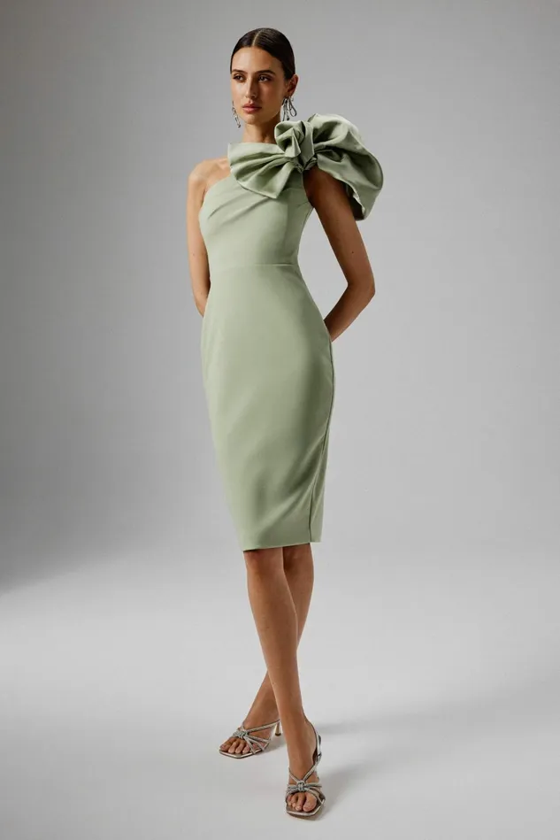 Women Off The Shoulder and Bardot Lavish Alice TAYTE One Shoulder Detail Midi Dress In Sage Green Sage Green
