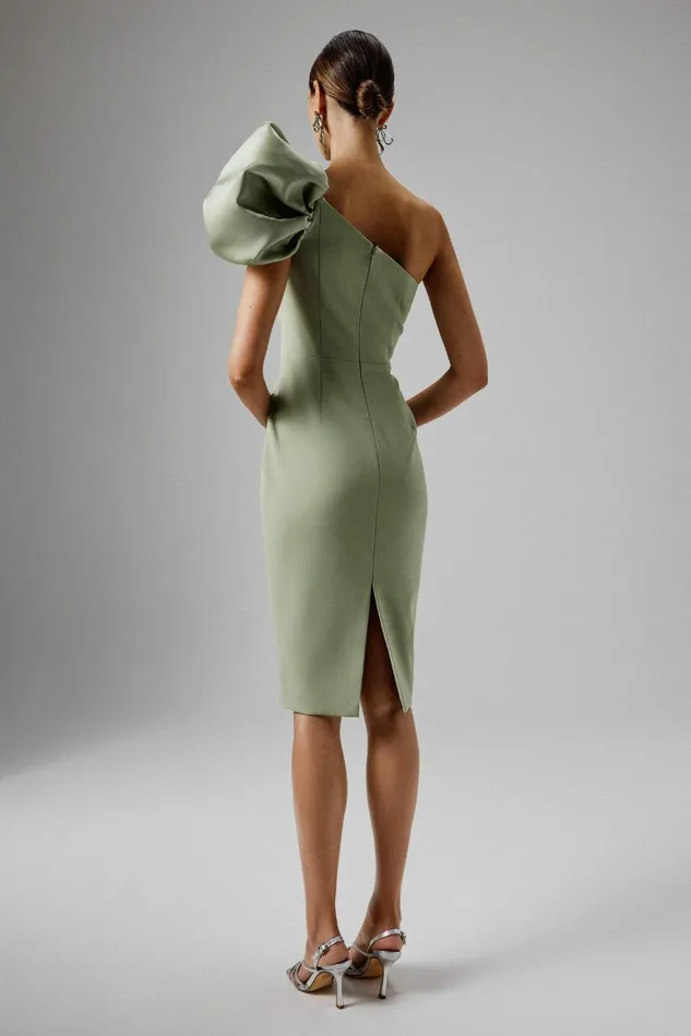 Women Off The Shoulder and Bardot Lavish Alice TAYTE One Shoulder Detail Midi Dress In Sage Green Sage Green