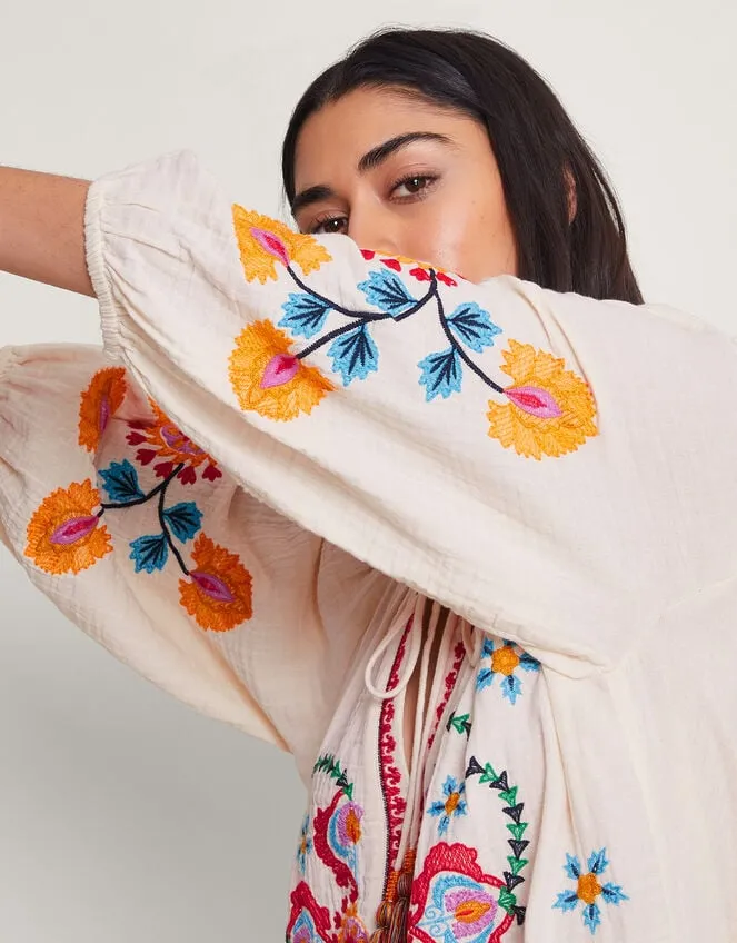 Women Opal Embroidered Kaftan Ivory Monsoon Beachwear and Swimwear