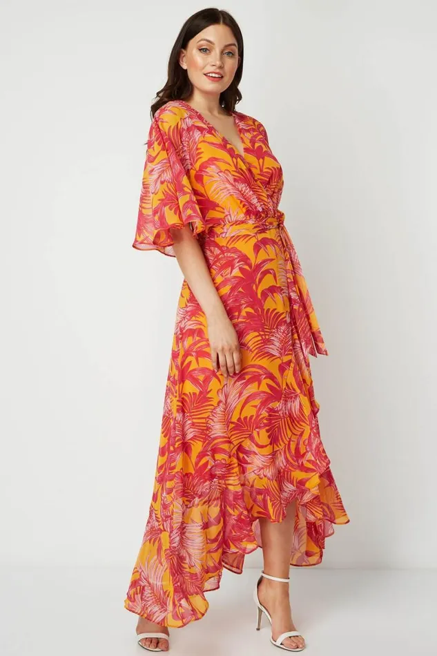 Women Orange Chiffon Wrap Maxi Dress Roman Dresses