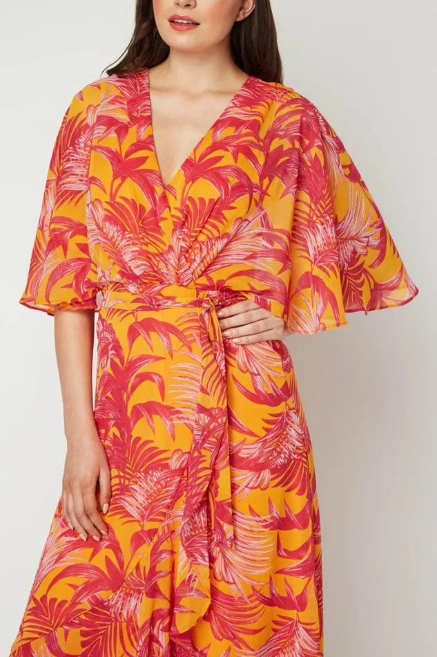 Women Orange Chiffon Wrap Maxi Dress Roman Dresses
