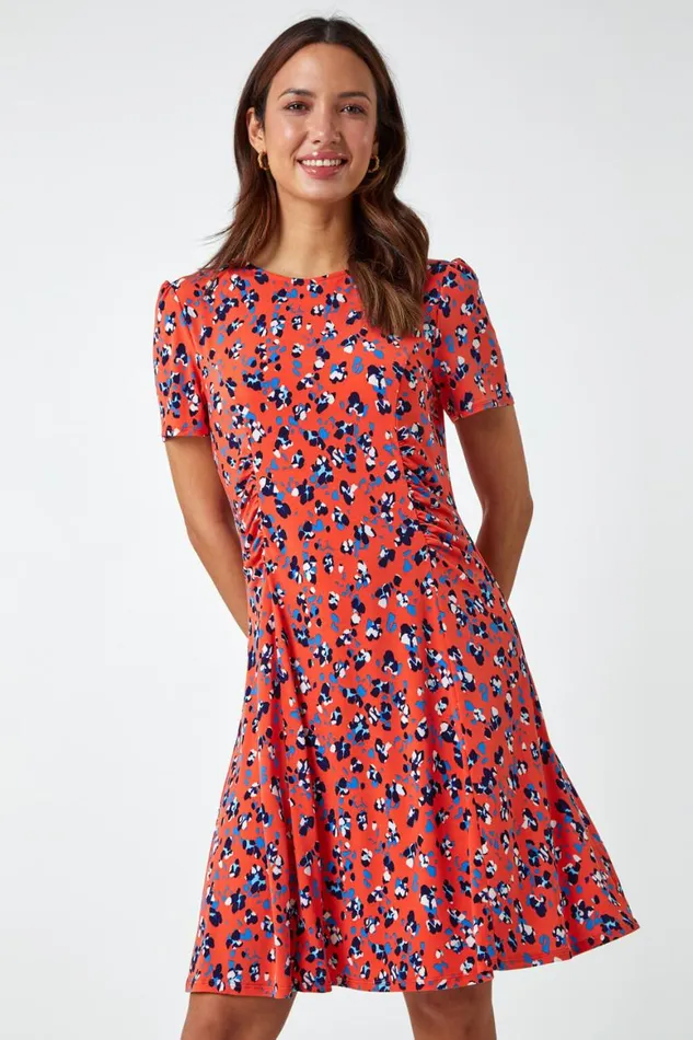 Women Orange Panelled Ditsy Floral Print Dress Roman Dresses