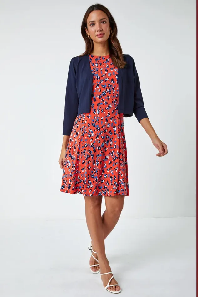Women Orange Panelled Ditsy Floral Print Dress Roman Dresses