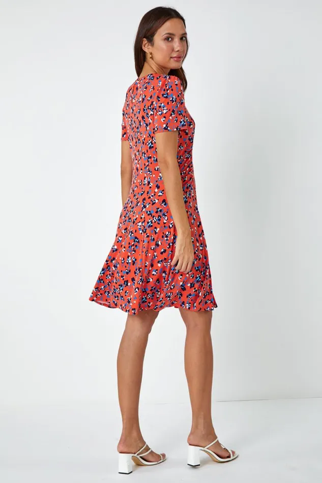 Women Orange Panelled Ditsy Floral Print Dress Roman Dresses