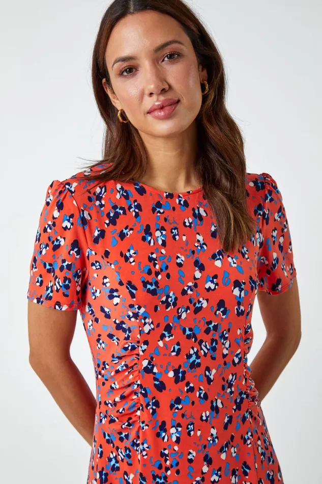 Women Orange Panelled Ditsy Floral Print Dress Roman Dresses