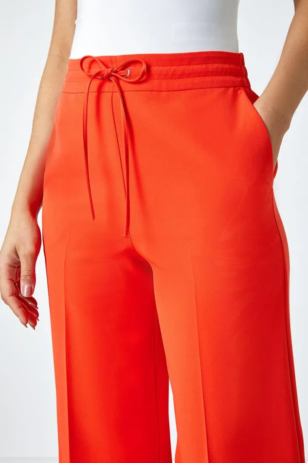 Women Orange Wide Leg Elastic Waist Tie Front Trouser Roman Occasionwear