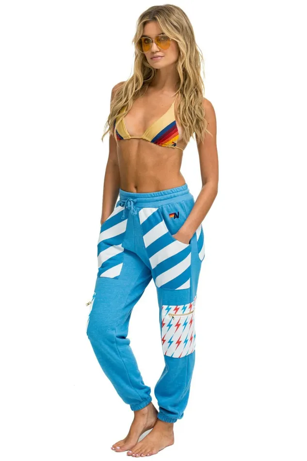 Women PALM BOLT STRIPE CARGO COLOR BLOCK SWEATPANTS 8211 OCEAN NEON YELLOW Aviator Nation Sweatpants Women PALM BOLT STRIPE CARGO COLOR BLOCK SWEATPANTS 8211 OCEAN NEON YELLOW Aviator Nation Sweatpants