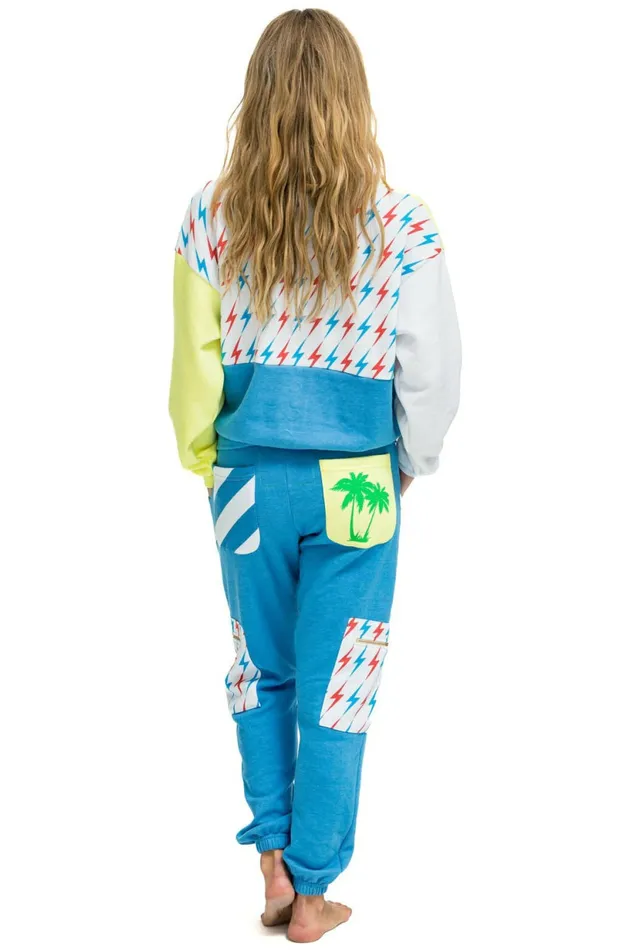 Women PALM BOLT STRIPE CARGO COLOR BLOCK SWEATPANTS 8211 OCEAN NEON YELLOW Aviator Nation Sweatpants Women PALM BOLT STRIPE CARGO COLOR BLOCK SWEATPANTS 8211 OCEAN NEON YELLOW Aviator Nation Sweatpants