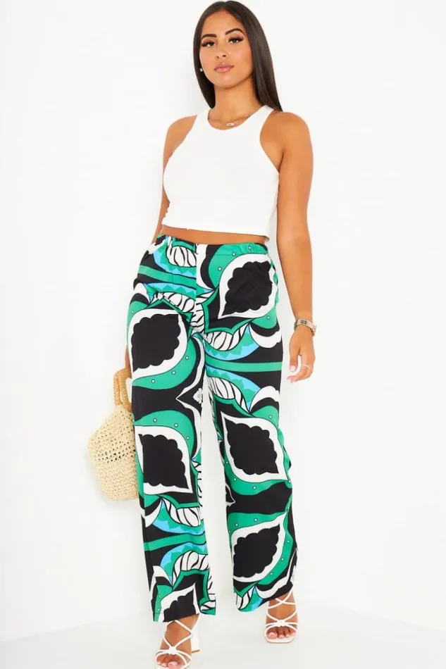Women Pantalon Vert Large Et Baroque Green Brentiny Paris Pants