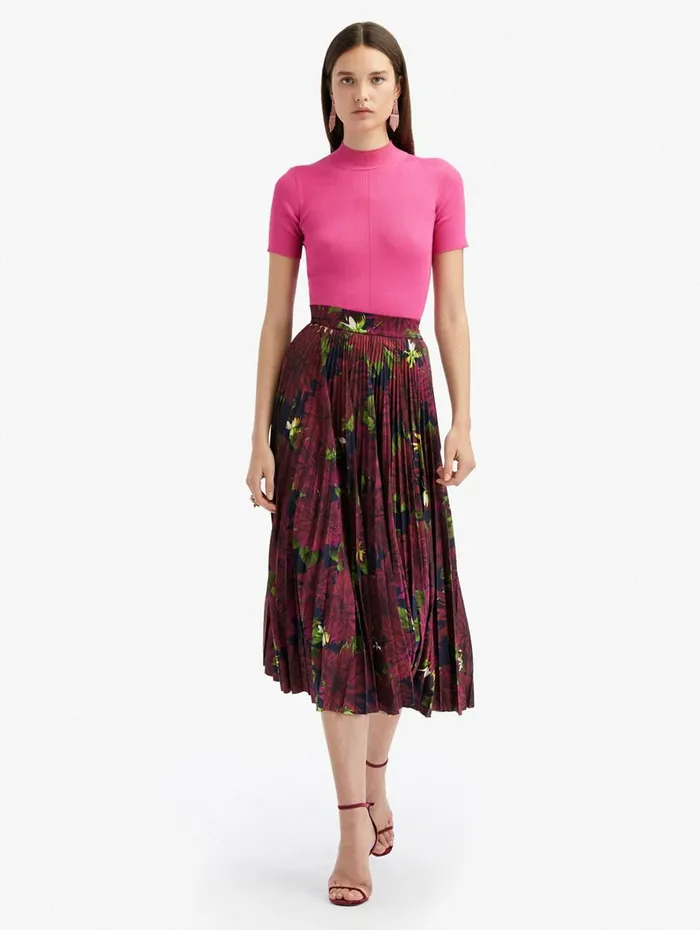 Women Pants and Skirts Oscar De La Renta Pleated Dahlia Jersey Skirt Burgundynavy