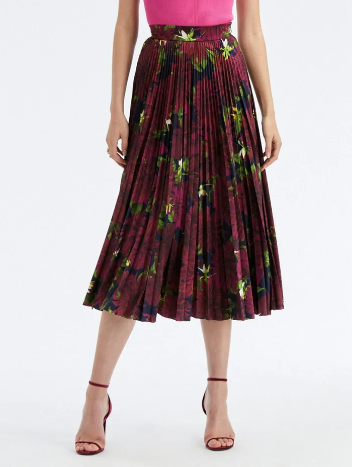 Women Pants and Skirts Oscar De La Renta Pleated Dahlia Jersey Skirt Burgundynavy Women Pants and Skirts Oscar De La Renta Pleated Dahlia Jersey Skirt Burgundynavy