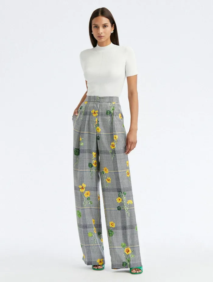 Women Pants and Skirts Oscar De La Renta Wide Leg Nasturtium Plaid Silk Twill Pant Ivory Multi Women Pants and Skirts Oscar De La Renta Wide Leg Nasturtium Plaid Silk Twill Pant Ivory Multi