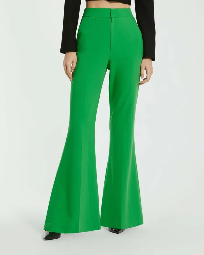 Women Pants Mac Duggal Spring Green Classic Crepe Flared Leg Trouser Pant 8211 FINAL SALE Spring Green