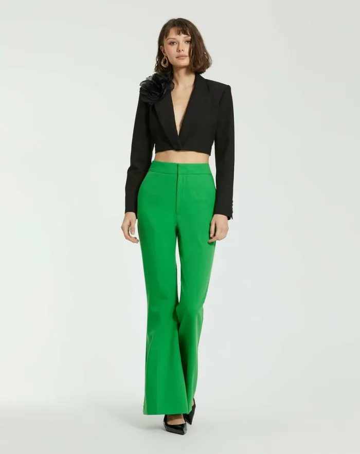 Women Pants Mac Duggal Spring Green Classic Crepe Flared Leg Trouser Pant 8211 FINAL SALE Spring Green