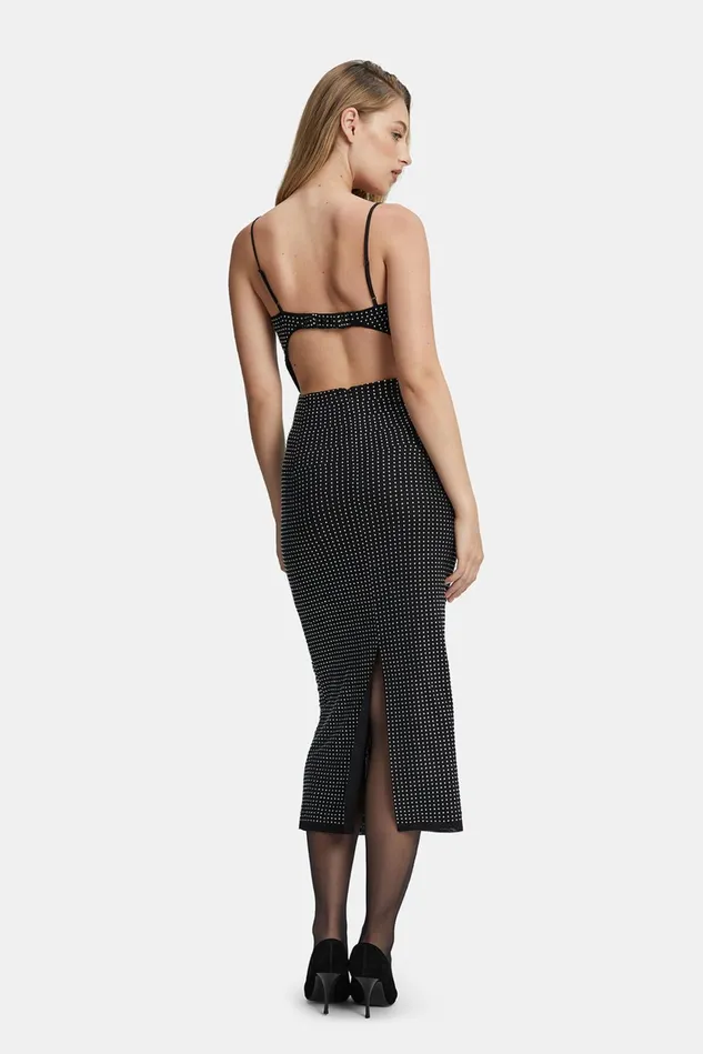 Women Party Dresses Bardot Aisha Diamante Midi Dress In Black Black Women Party Dresses Bardot Aisha Diamante Midi Dress In Black Black