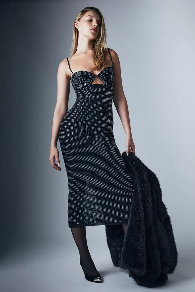 Women Party Dresses Bardot Aisha Diamante Midi Dress In Black Black Women Party Dresses Bardot Aisha Diamante Midi Dress In Black Black