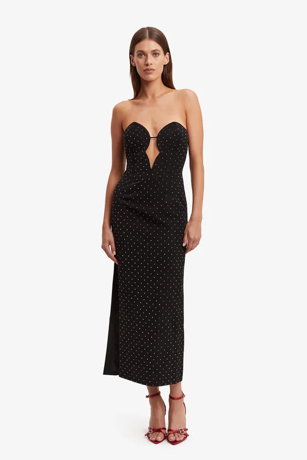 Women Party Dresses Bardot Eleni Stud Midi Dress In Black Black