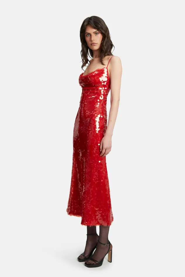 Women Party Dresses Bardot Karina Sequin Maxi Dress In Fire Red Fire Red Women Party Dresses Bardot Karina Sequin Maxi Dress In Fire Red Fire Red