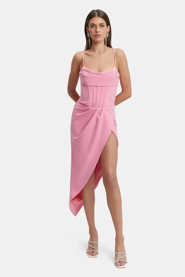Women Party Dresses Bardot Leighton Mock Wrap Midi Dress In Candy Pink Candy Pink
