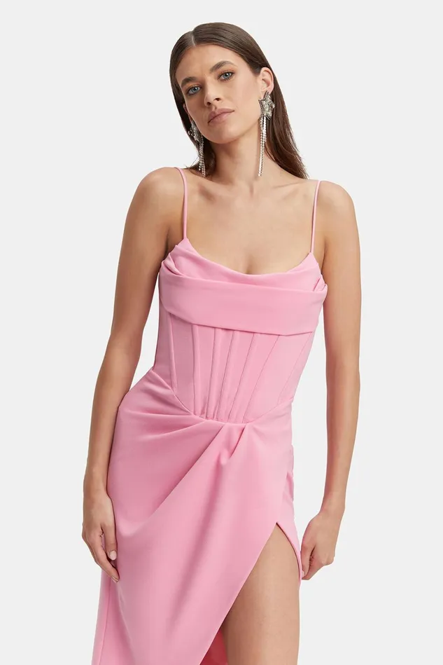 Women Party Dresses Bardot Leighton Mock Wrap Midi Dress In Candy Pink Candy Pink Women Party Dresses Bardot Leighton Mock Wrap Midi Dress In Candy Pink Candy Pink