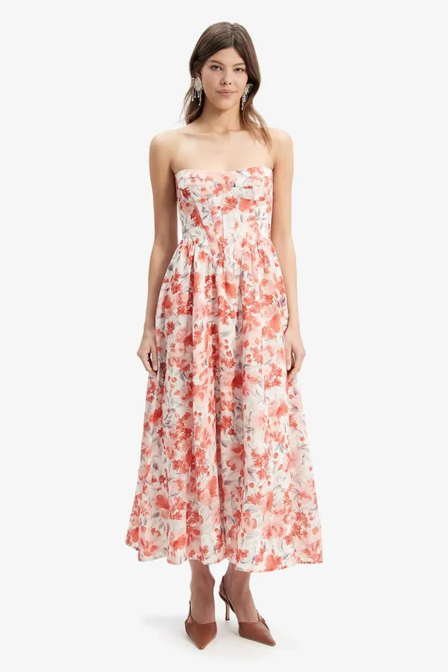 Women Party Dresses Bardot Lola Corset Midi Dress In Red Floral Red Floral