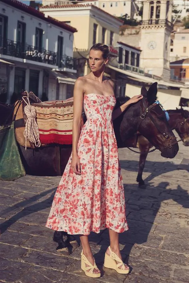 Women Party Dresses Bardot Lola Corset Midi Dress In Red Floral Red Floral Women Party Dresses Bardot Lola Corset Midi Dress In Red Floral Red Floral