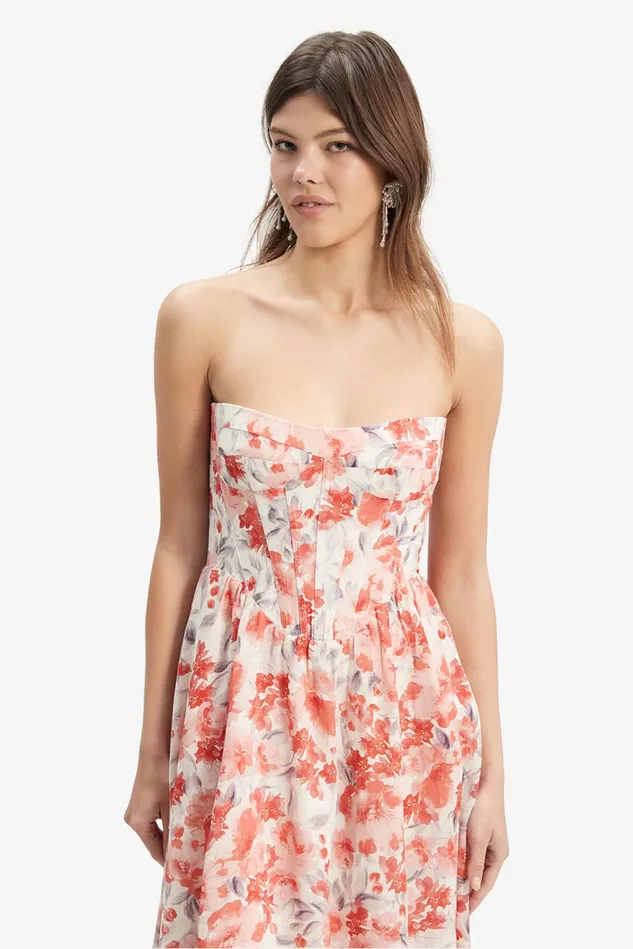 Women Party Dresses Bardot Lola Corset Midi Dress In Red Floral Red Floral Women Party Dresses Bardot Lola Corset Midi Dress In Red Floral Red Floral