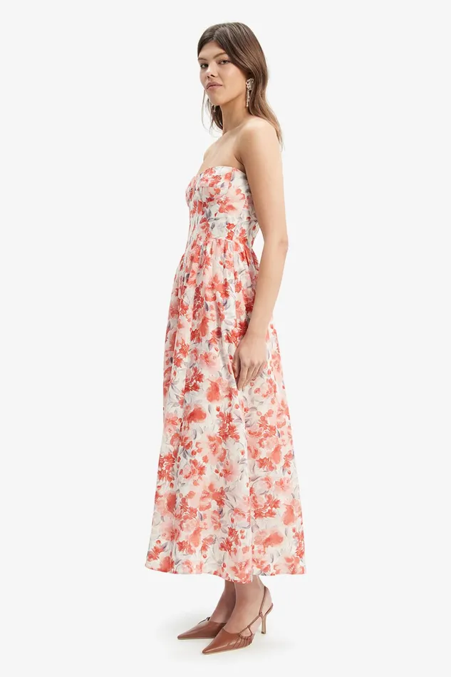 Women Party Dresses Bardot Lola Corset Midi Dress In Red Floral Red Floral Women Party Dresses Bardot Lola Corset Midi Dress In Red Floral Red Floral