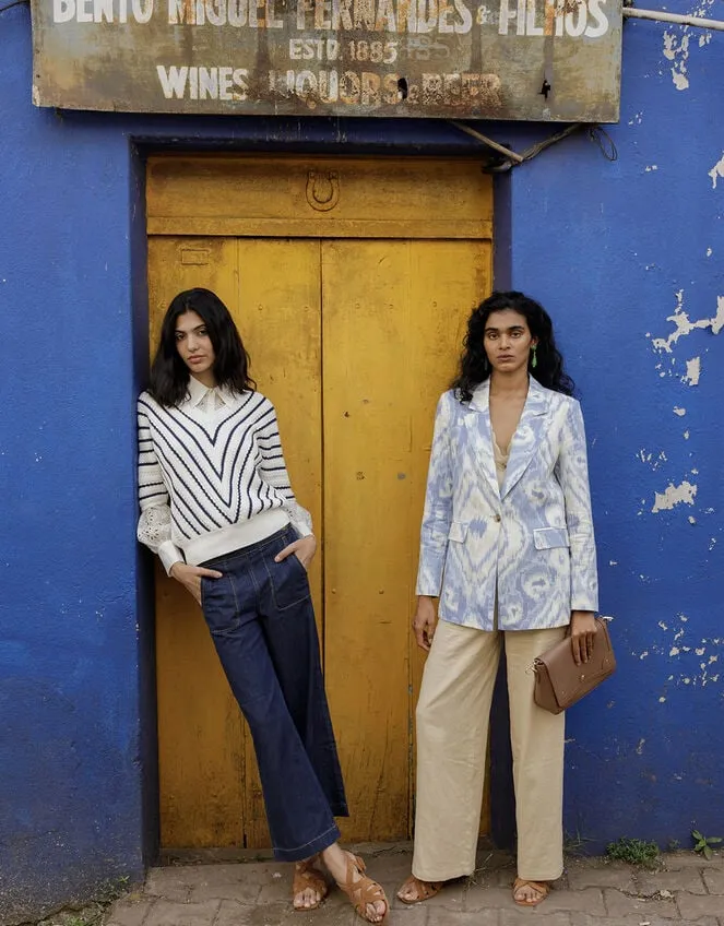 Women Peggy Blazer In Linen Blend Blue Monsoon Linen