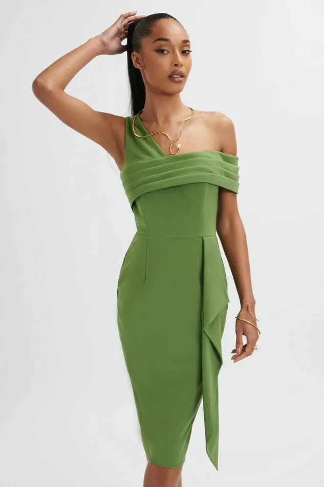 Women Pencil Dresses Lavish Alice HANNAH Pleated Asymmetric Off Shoulder Midi Dress In Green Green Women Pencil Dresses Lavish Alice HANNAH Pleated Asymmetric Off Shoulder Midi Dress In Green Green
