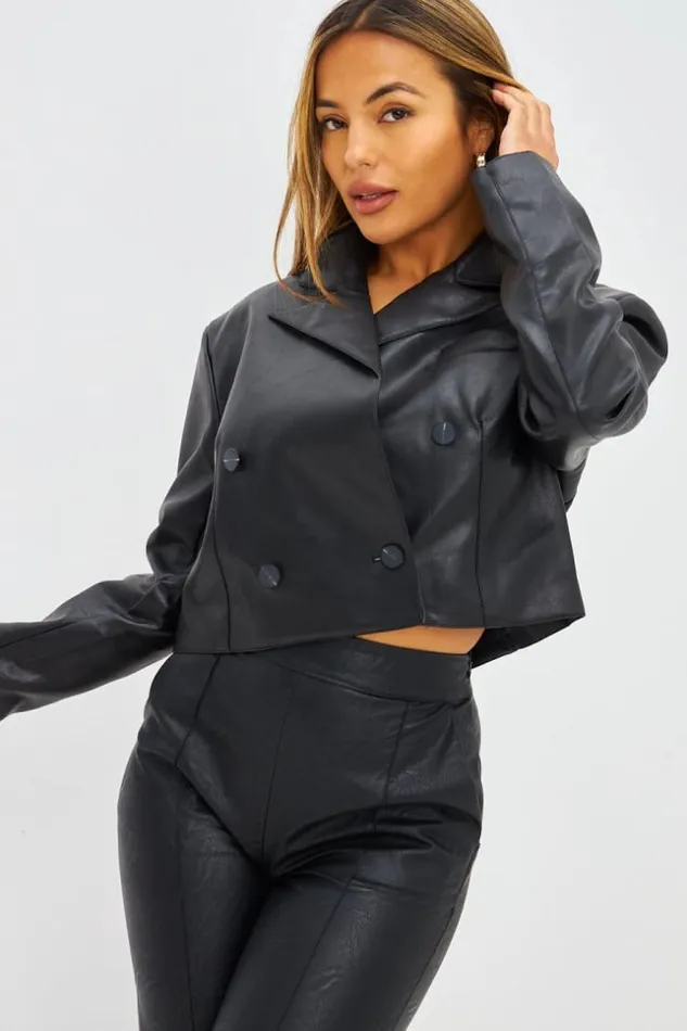 Women Perfecto Court En Simili Cuir Noir Black Brentiny Paris Jackets